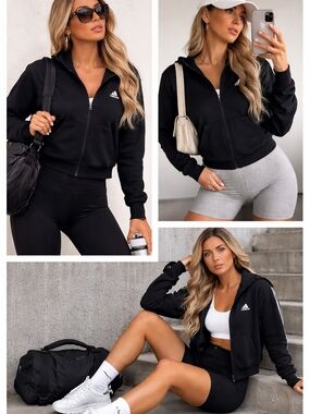 adidas Black Zip-Up Cropped Hoodie